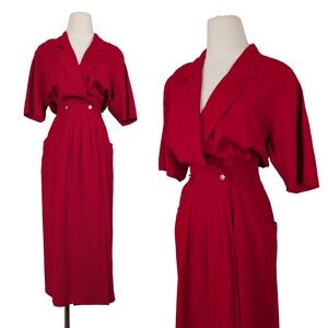 80s Rouie Raw Silk Dress Midi Wrap Asymmetrical Collar Double Breasted Vintage